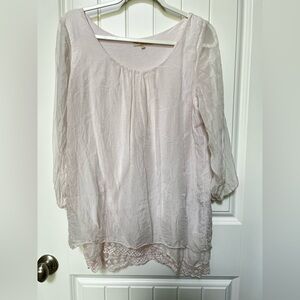 Prontomoda Giusy 3/4 Sleeve Silk And Lace Layered Tunic Top